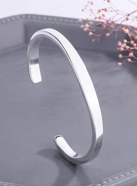 时尚气质足银999手镯平面实心纯银手环简约清新细款光面女款镯子