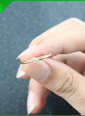 纯银镀14K金镶嵌莫桑石戒指小清新锆钻极纤细女尾戒agete风格指环