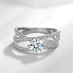 一克拉莫桑石纯银戒指镀白金三生三世结婚钻戒订婚指环仿真钻戒女