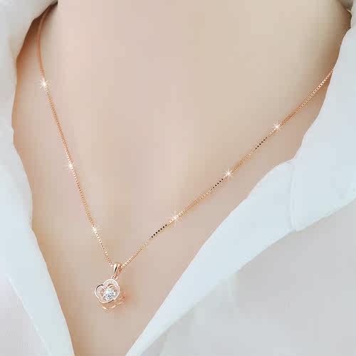 S925纯银项链玫瑰金跳动灵动项链女简约心动莫桑石吊坠情人节礼物