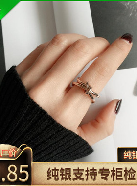 定制款 双层开口打结蝴蝶结纯银镀18K黄金彩金戒指环子女包邮