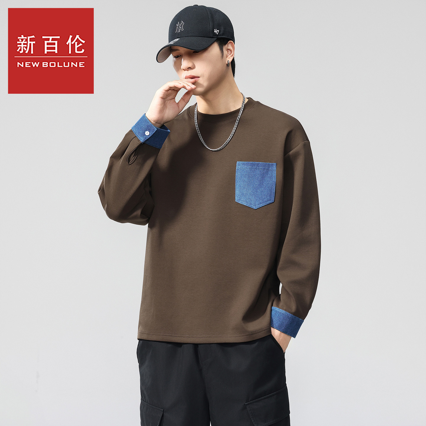 新百伦重磅圆领长袖卫衣男款2026秋季新款设计感宽松休闲卫衣上衣