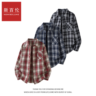 新百伦2026春季新款长袖翻领格子衬衫男女情侣款休闲百搭上衣外套