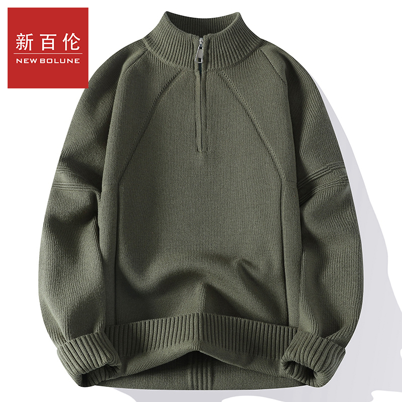 新百伦半高领套头针织毛衣男女情侣款秋冬季美式新款时尚舒适上衣