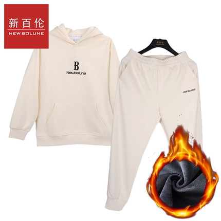 新百伦秋冬款加绒保暖标准版字母套头卫衣套装运动服连帽百搭外套