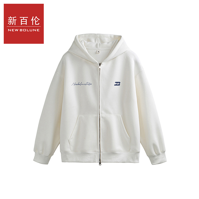 新百伦卫衣秋季爆款连帽拉链潮牌印花卫衣重磅厚款宽松百搭外套衫