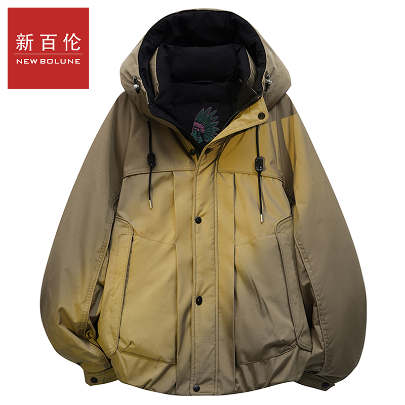 新百伦新国标白鸭绒连帽羽绒服冬季新品潮流时尚保暖加绒加厚外套