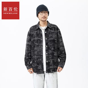复古水洗衬衫 新百伦衬衫 满印设计男士 新款 翻领宽松外套 2026春季