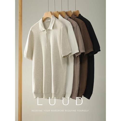 LUUD 夏季奢华儒雅短袖T恤男舒适水洗棉老钱格调半拉链针织POLO衫