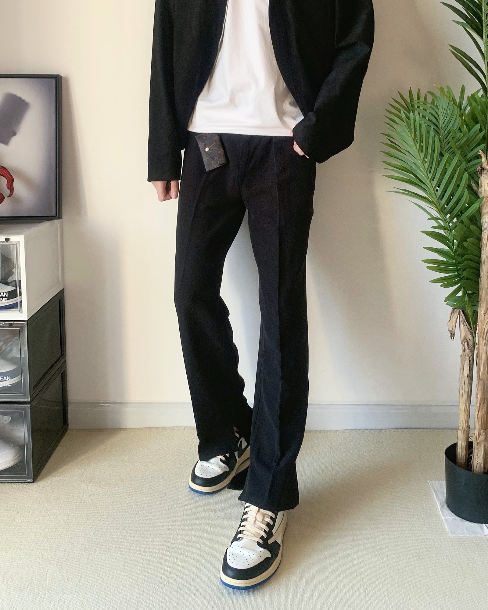 poplar classic高质感clean立体剪裁开叉西裤垂坠感休闲直筒长裤