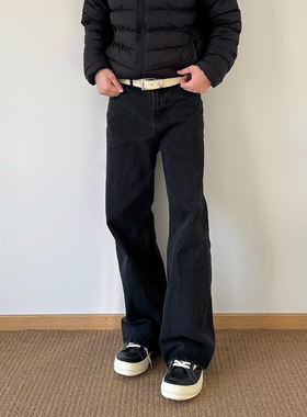 POPLAR CLASSIC水洗黑牛直筒微喇牛仔长裤复古做旧显瘦百搭clean