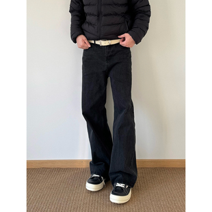 POPLAR CLASSIC水洗黑牛直筒微喇牛仔长裤复古做旧显瘦百搭clean
