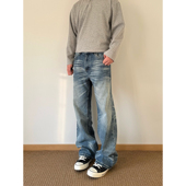 POPLAR 男 CLASSIC复古猫须水洗做旧直筒微喇显瘦cleanfit牛仔长裤