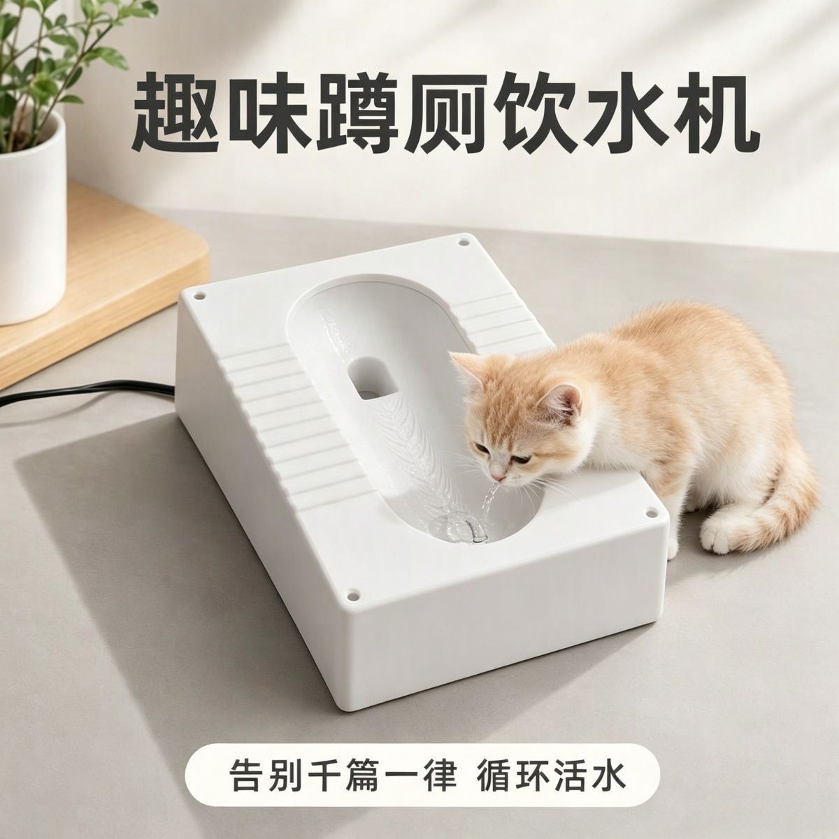 新款创意猫咪饮水机蹲厕创意造型猫咪饮水器循环活水