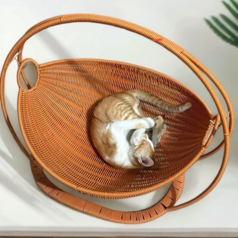 仿藤编织篮猫咪摇篮宠物吊篮创意水果摇摇篮复古手工夏季清凉透气
