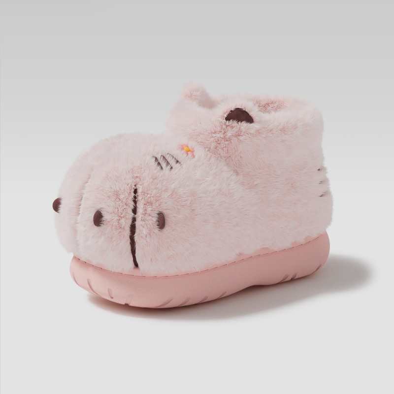 可爱少女心猫爪棉靴女冬季新款包跟防滑保暖情侣卡通棉拖鞋男外穿
