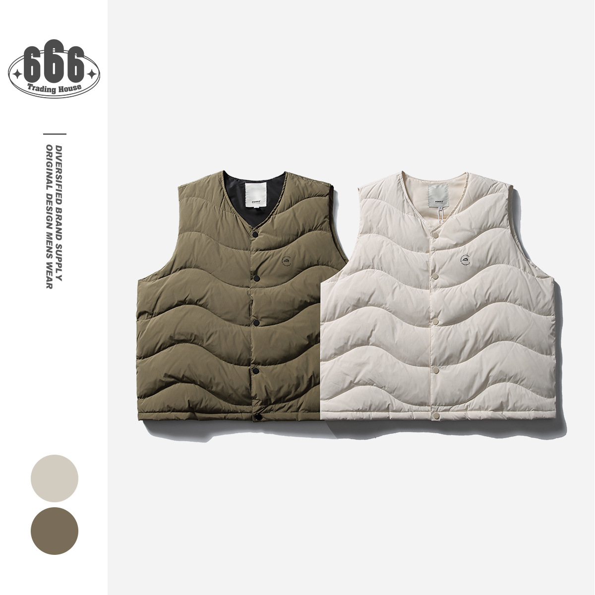 FORN3冬季户外白鸭绒外套男女羽绒服厚马甲波浪绗线羽绒背心