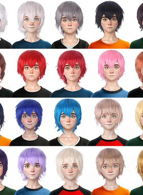 万用COS假发短发30cm男女通用少年正太反翘黑白银红蓝金亚麻棕色