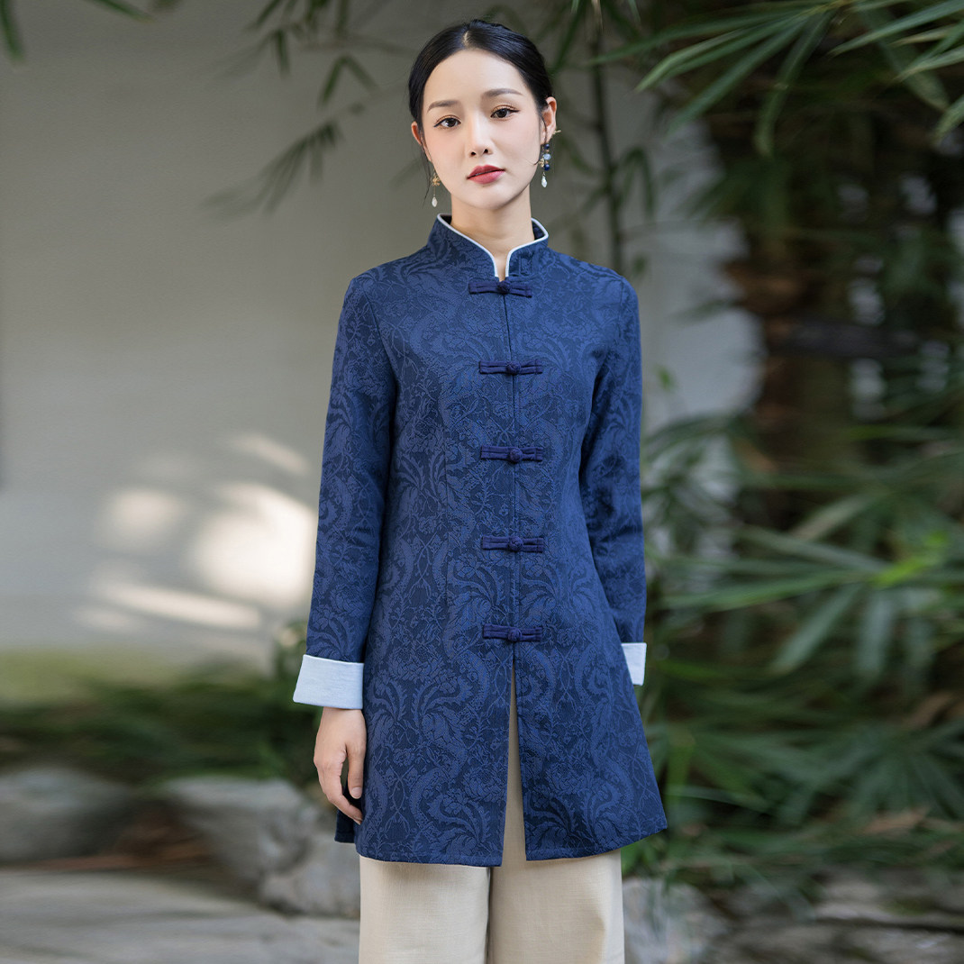 中式茶艺服大码棉麻中长款唐装上衣文艺复古女装中医推拿师禅意服