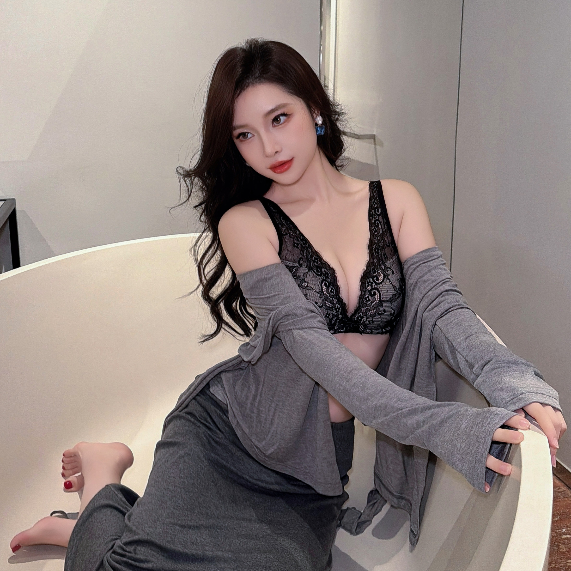 性感法式蕾丝深V内衣女