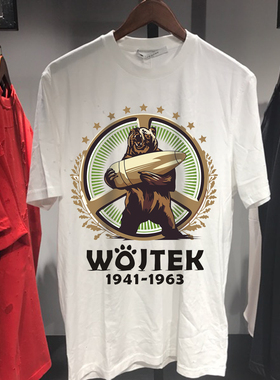 包邮军迷反战和平二战波兰战斗熊炮弹熊WOJTEK短袖白色印花男T恤