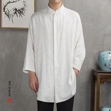 Trung quốc phong cách đàn ông của mùa hè Trung Quốc linen linen dress kích thước lớn bông và vải lanh ngắn tay áo sơ mi nam của đĩa khóa quốc gia retro quần áo