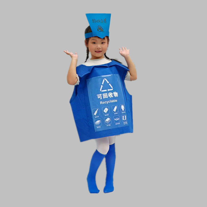 手工环保桶有害垃圾筒可回收箱学校表演服装亲子装服垃圾分类服装