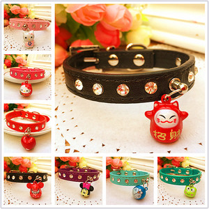 包邮宠物PU项圈 水钻小型猫狗项链卡通铃铛项圈 泰迪脖圈猫咪脖圈