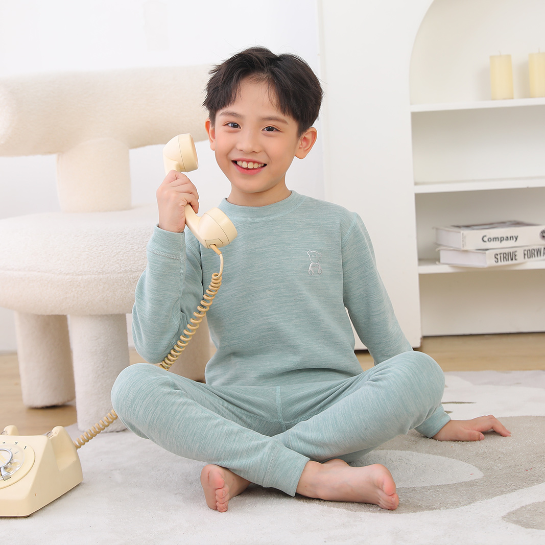 贝贝怡儿童蚕丝德绒保暖内衣套装男女童冬季秋衣秋裤宝宝加厚睡衣