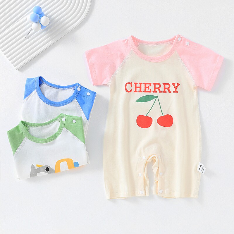 贝贝怡新生婴儿连体衣短袖宝宝哈衣爬服夏季薄款婴幼儿衣服空调服