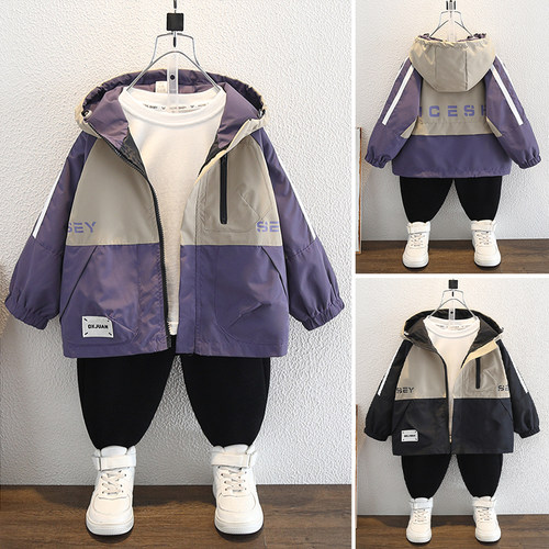 贝贝怡男童工装外套春秋款儿童韩版休闲拼色夹克男孩春装冲锋衣潮