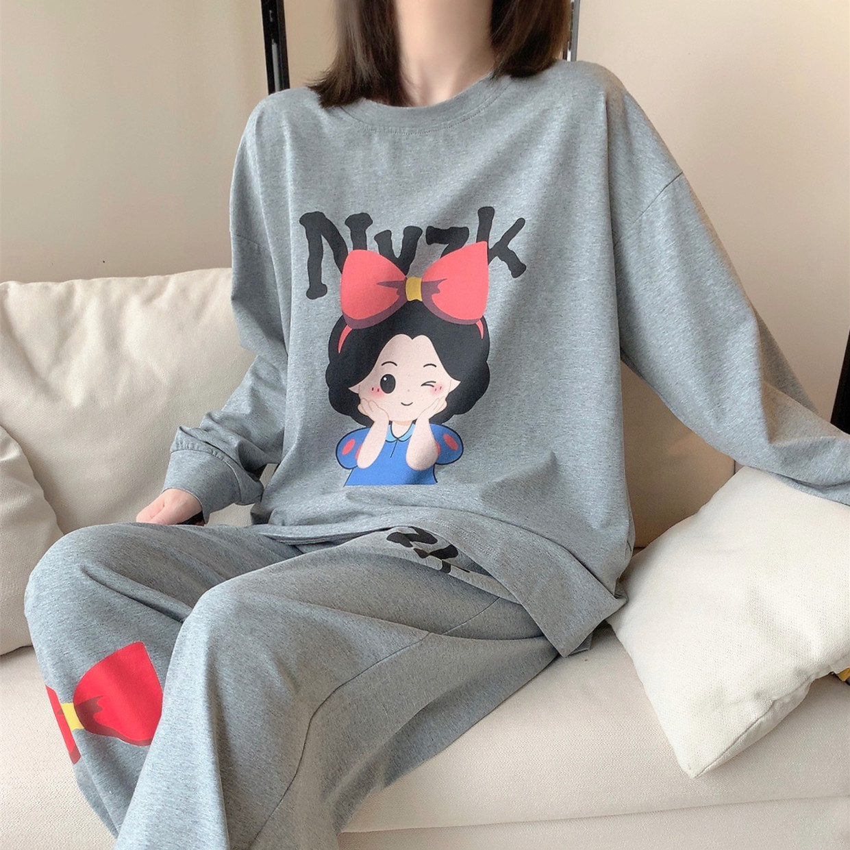 HEARMES 卡通可爱公主纯棉睡衣女春秋季长袖套装套头可外穿家居服