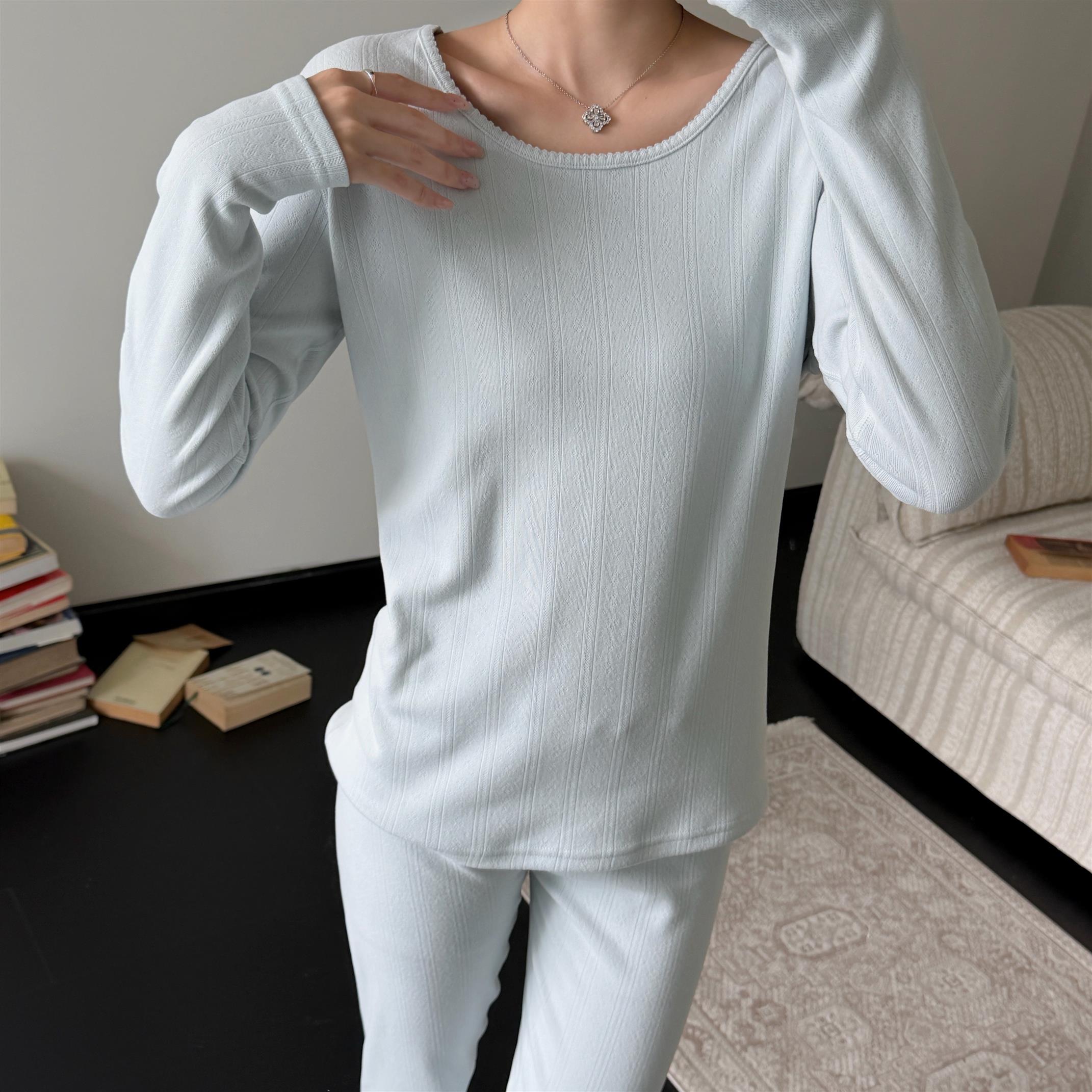 HEARMES提花磨毛保暖套装秋冬打底线衣线裤保暖衣亲肤休闲家居服