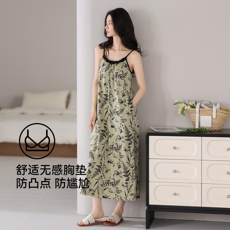 HEARMES 带胸垫莫代尔睡裙女夏季吊带睡衣裙子薄款凉感防凸点家居