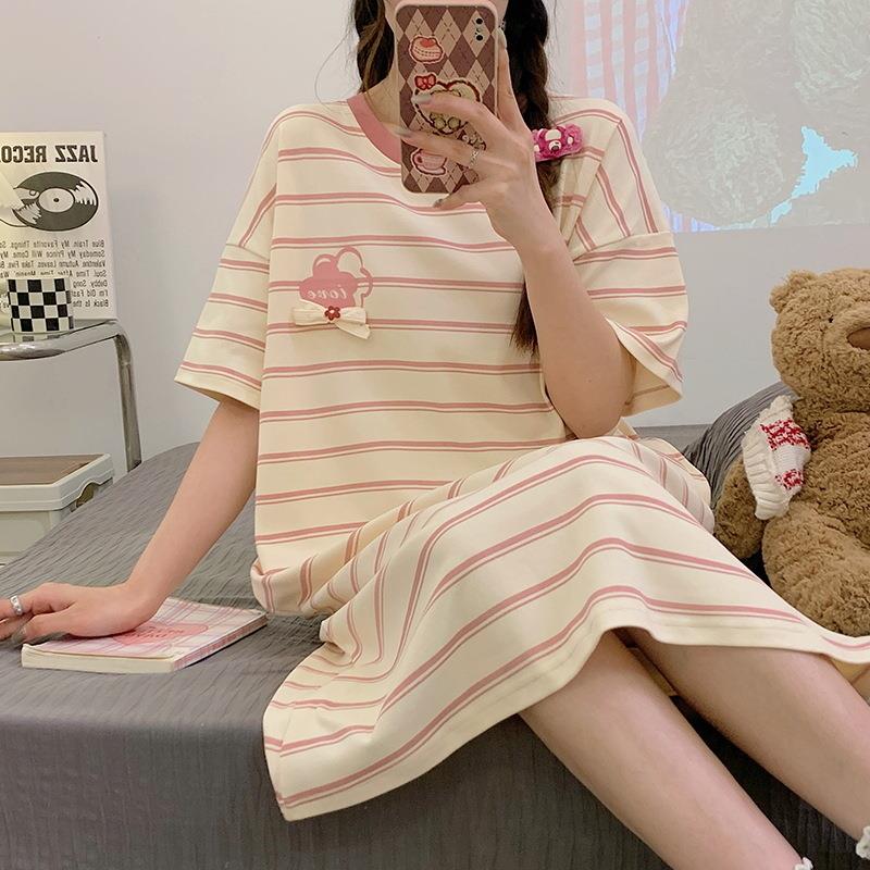 HEARMES 睡裙女夏季纯棉短袖孕妇性感夏天年大码甜美睡衣女款夏款
