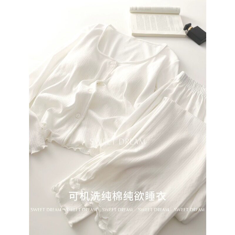 HEARMES 纯棉睡衣女款带胸垫春秋季夏可外穿一体式全棉透气家居服