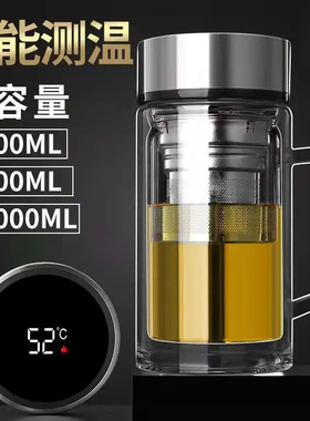 显温带手柄双层玻璃杯带把手男女泡茶办公室茶水分离水杯子耐高温