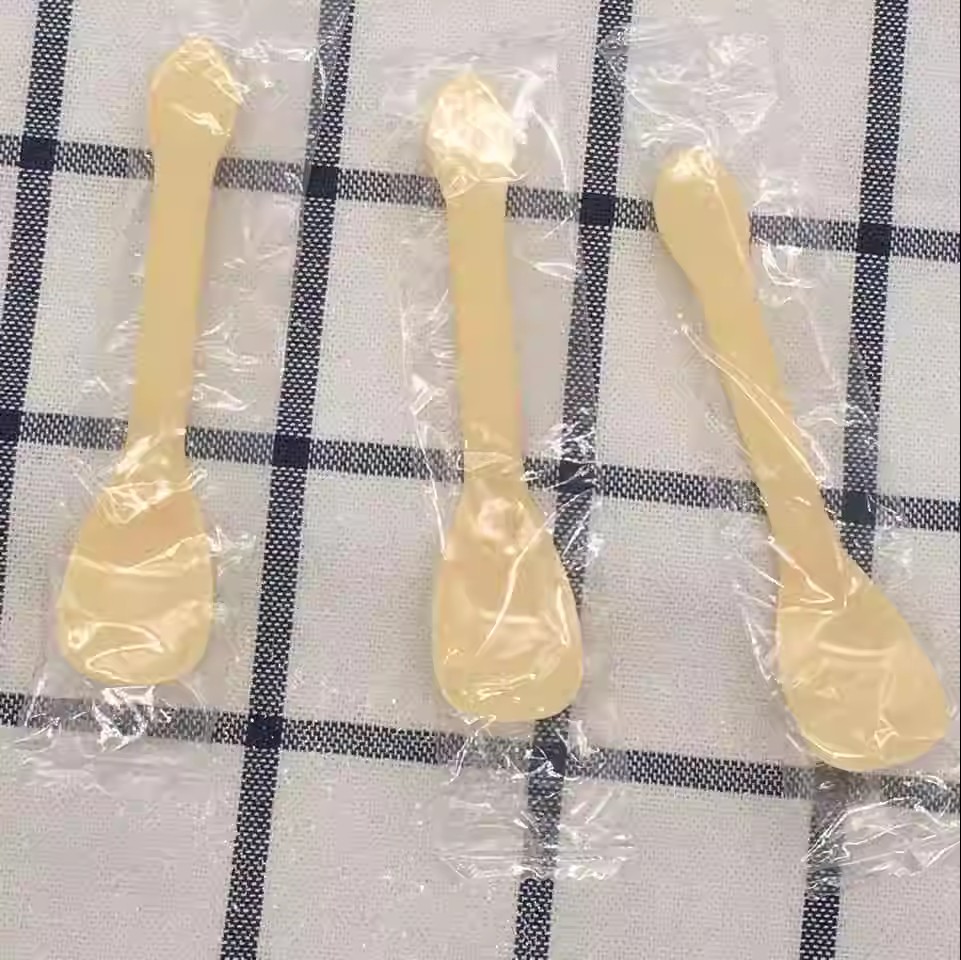 一次性独立包装黄色勺子/布丁勺/冰淇淋勺/MS3勺/甜品勺 100个图片