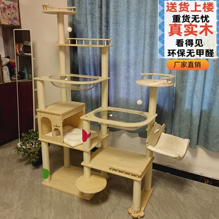 实木猫爬架小户型不占地豪华通天柱猫窝双太空舱一体四季大猫专用