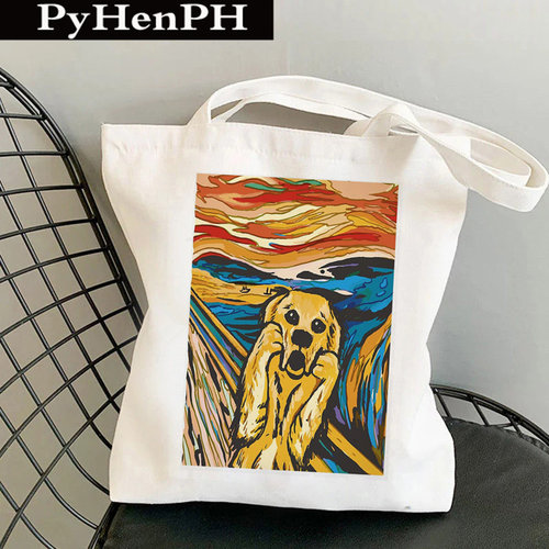 Scream Canvas Tote Bag 猫咪油画风印花手提单肩帆布包托特包袋