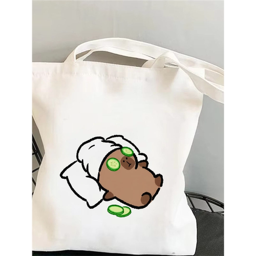 Canvas Tote Bag 可爱卡皮巴拉印花帆布单肩手提帆布包学生书包