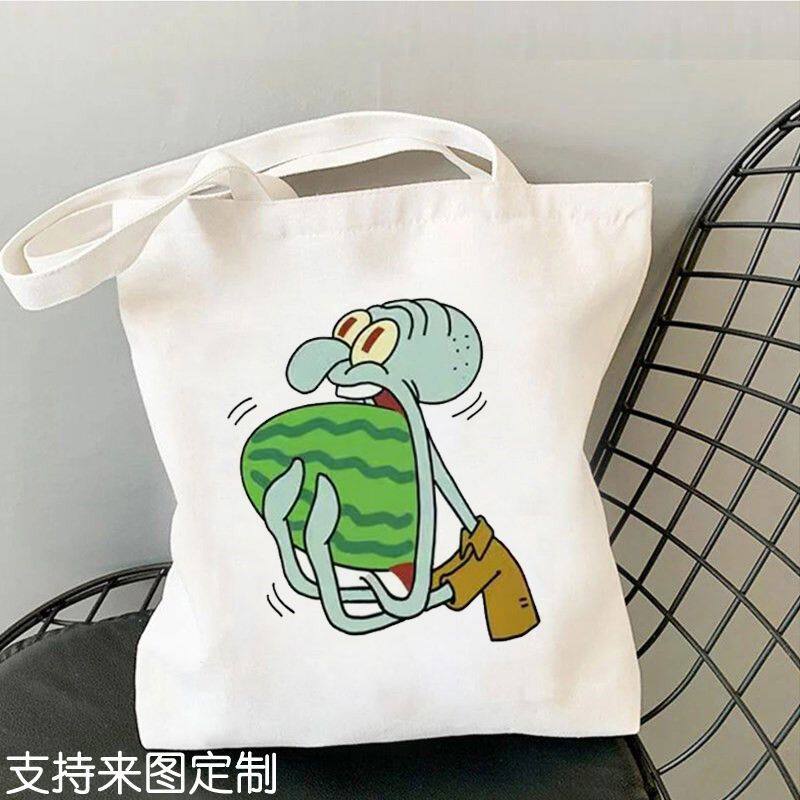 章鱼哥励志学习帆布袋上班学生单肩包吃瓜装书大容量吃土手提拎包