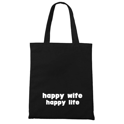 happy wife happy life小众设计感创意文化字母拉链帆布袋手提包