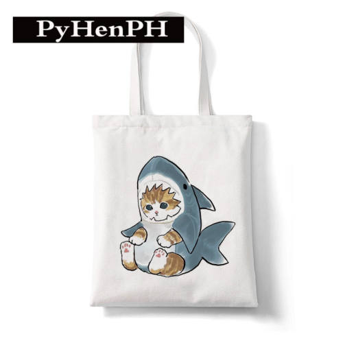 Shark Canvas Tote Bag 日系卡通鲨鱼印花学生手提单肩帆布包袋