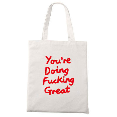 You are doing great干得好漂亮拉链单肩托特包收纳环保帆布袋包