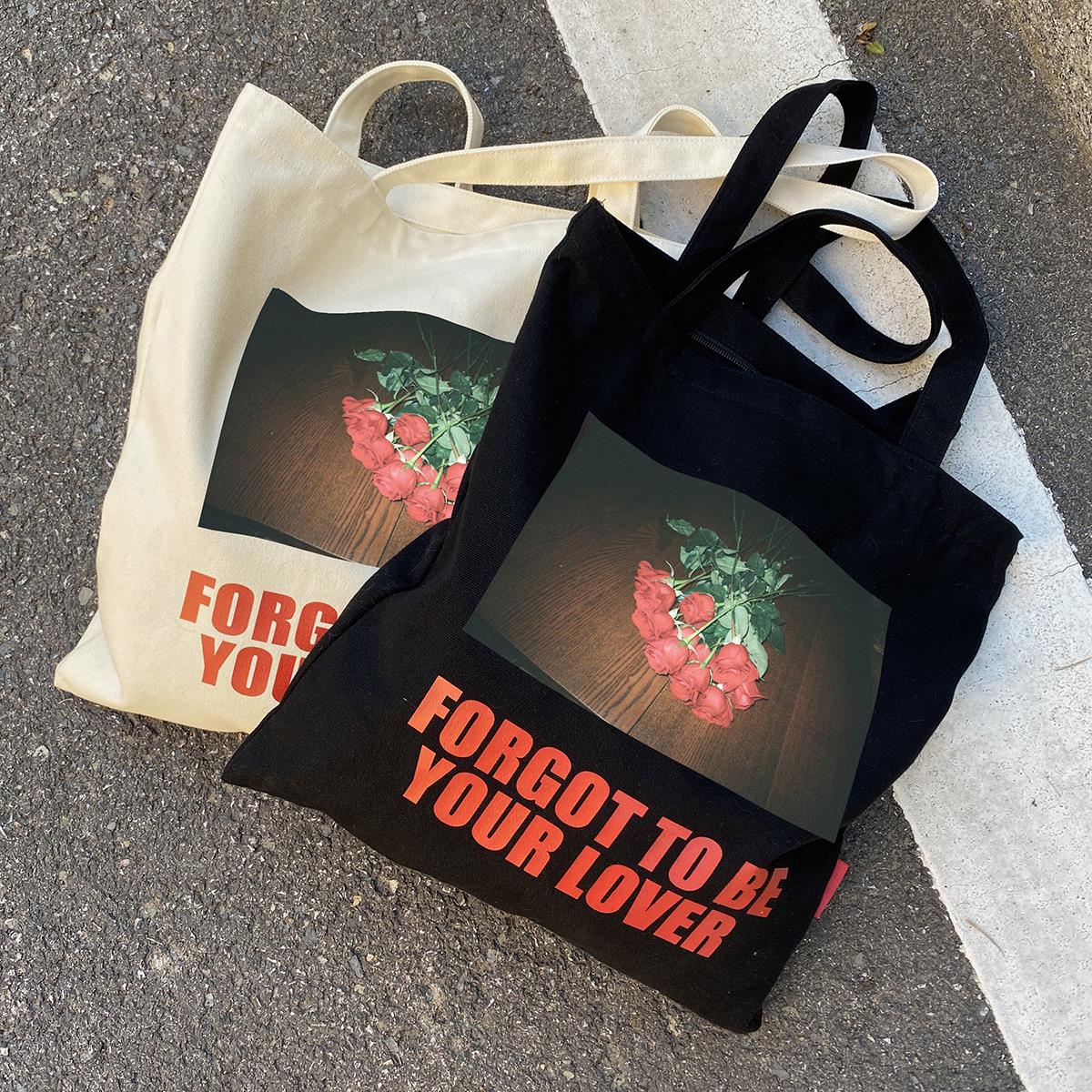 复古玫瑰学生百搭印花休闲拉链帆布包通勤单肩托特包文艺原创设计