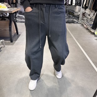 轻奢宽松直筒流行长裤 男2025冬季 复古拼接高端羊毛加绒休闲裤 美式