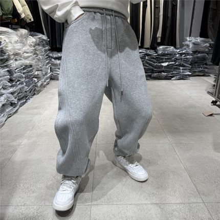 实体2025百搭束脚美式潮牌设计线条休闲加绒卫裤男士冬季加厚宽松