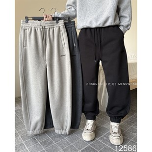 男潮牌加厚保暖宽松针织运动裤 乾尚冬季 重磅字母刺绣束脚加绒卫裤