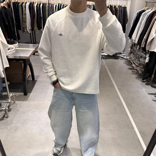 BY3春季新款肌理感纯色圆领卫衣男韩系宽松丝滑垂感内搭打底上衣